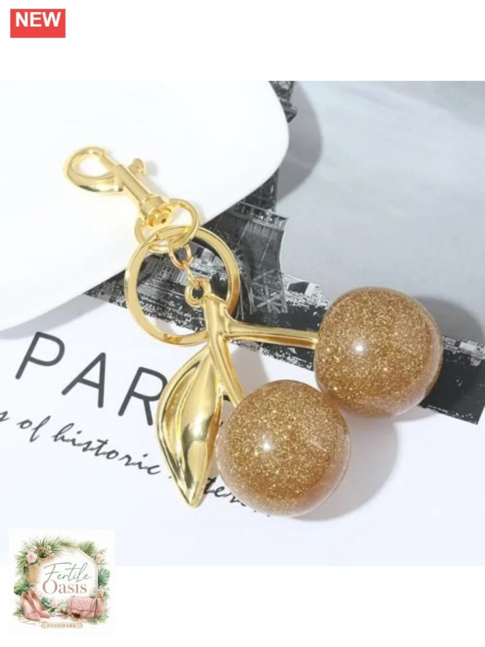 Cute Cherry Bag Charm Keychain Purse Accessory Metal Resin Gift